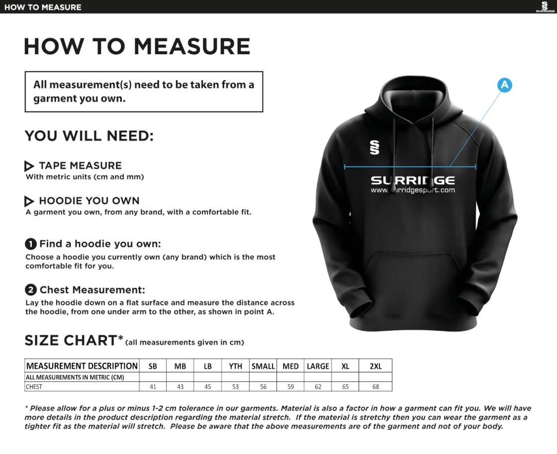 Blagdon CC - Blade Hoody - Size Guide