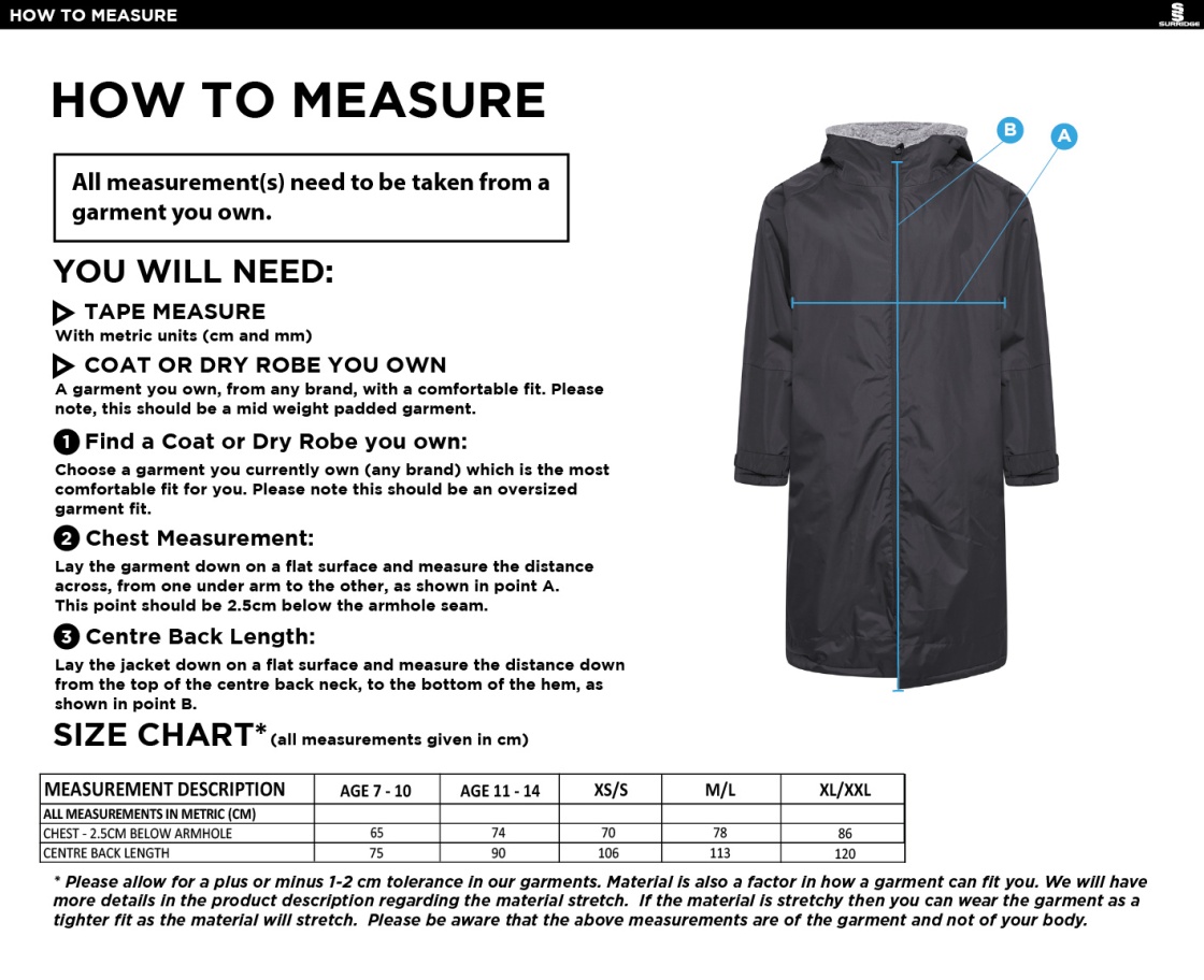 Blagdon CC - FLEECE ROBE - Size Guide