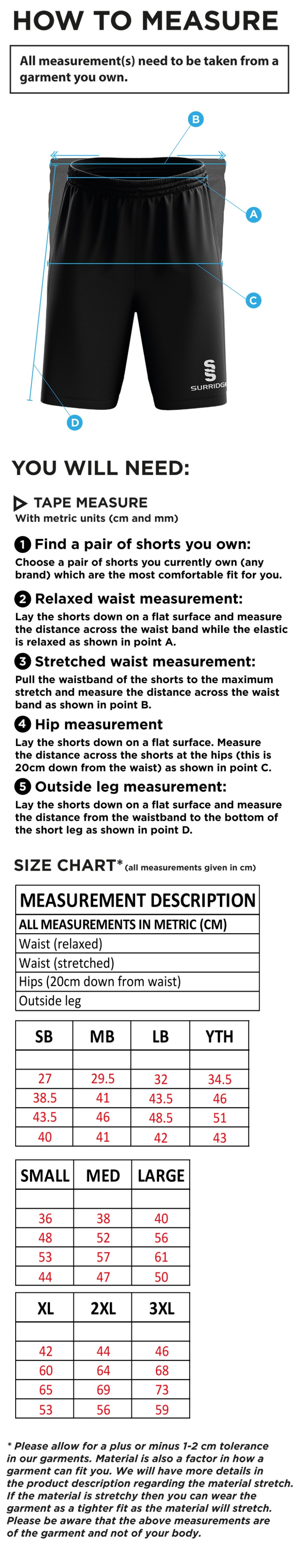 Blagdon CC - Blade Shorts - Size Guide