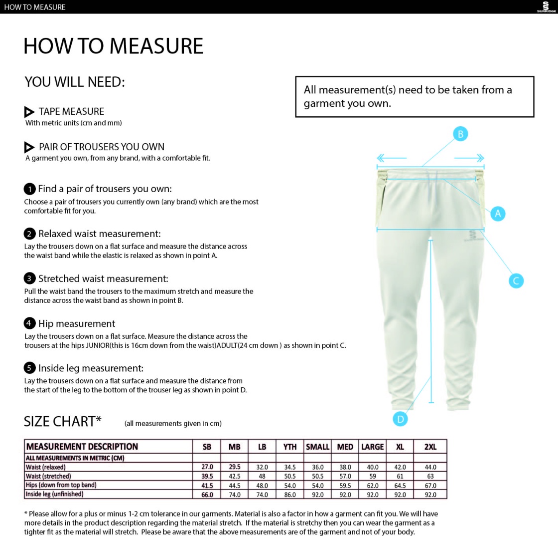 Blagdon CC - Blade Playing Pant - Size Guide