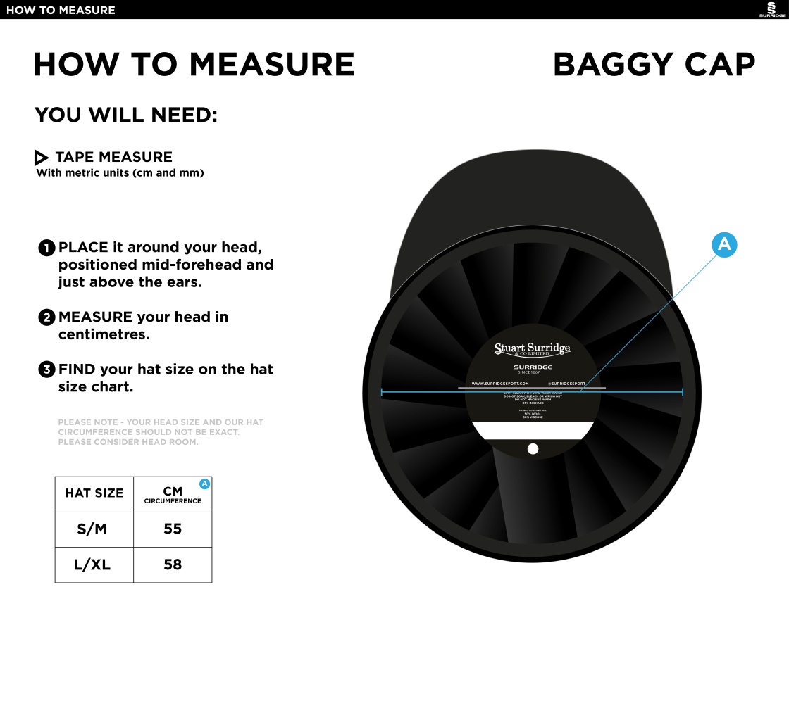 Blagdon CC - Baggy Cricket Cap - Size Guide