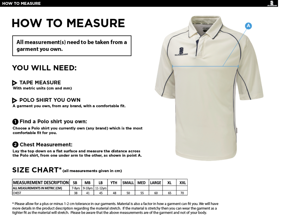 Blagdon CC - Dual Premier Short Sleeve Shirt - Size Guide