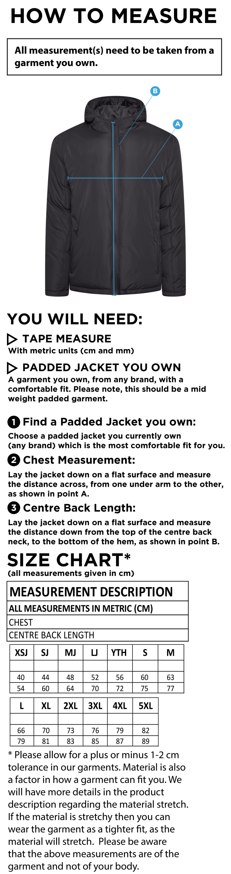 Blagdon CC - Active Padded Jacket - Navy - Size Guide