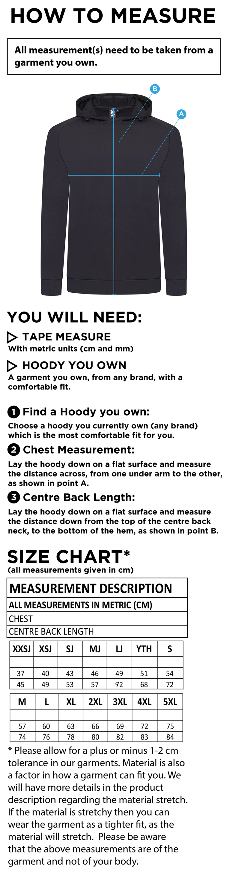 Blagdon CC - ACTIVE HOODY NAVY - Size Guide