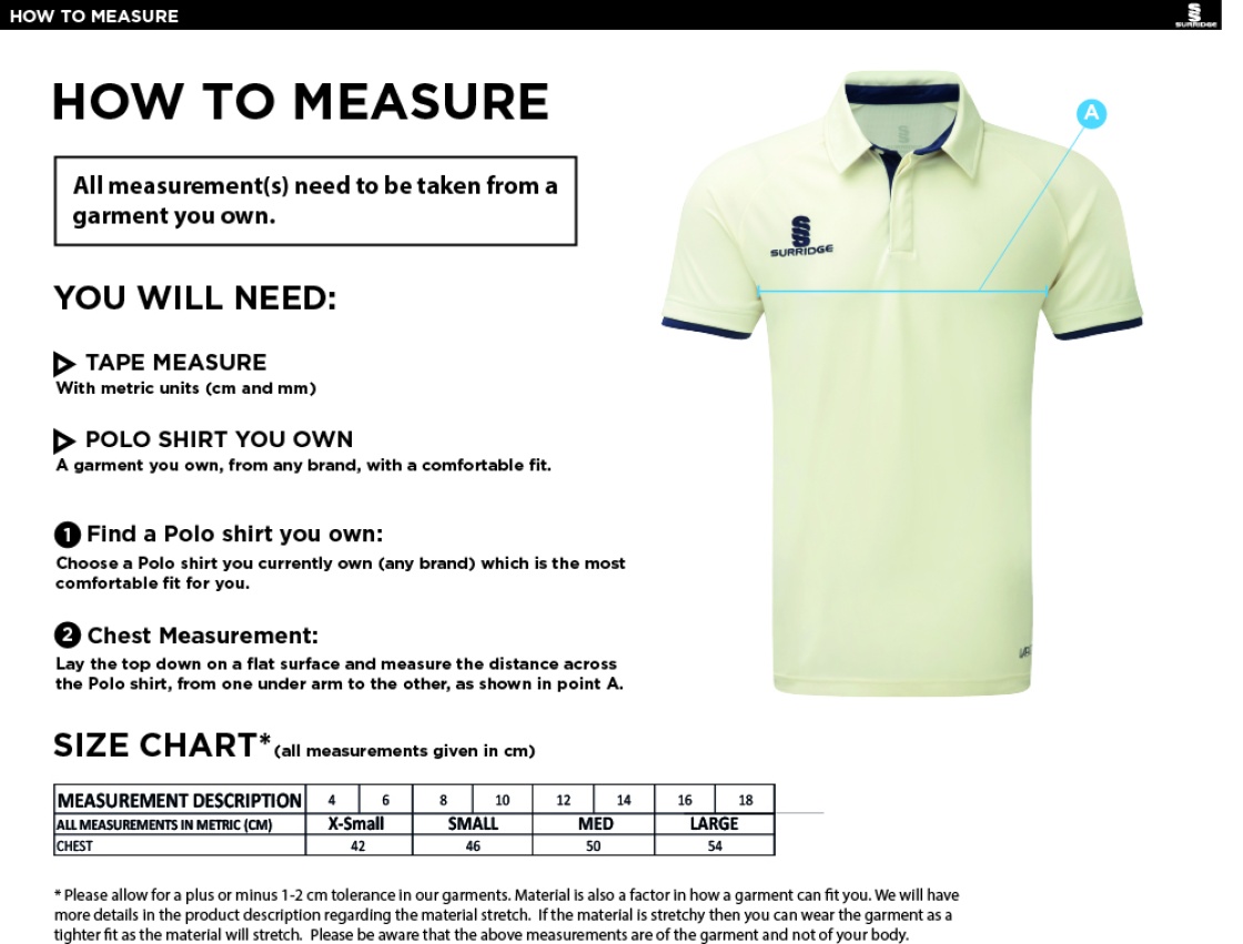 Blagdon CC - Dual Cricket Shirt Short Sleeve Womens - Size Guide