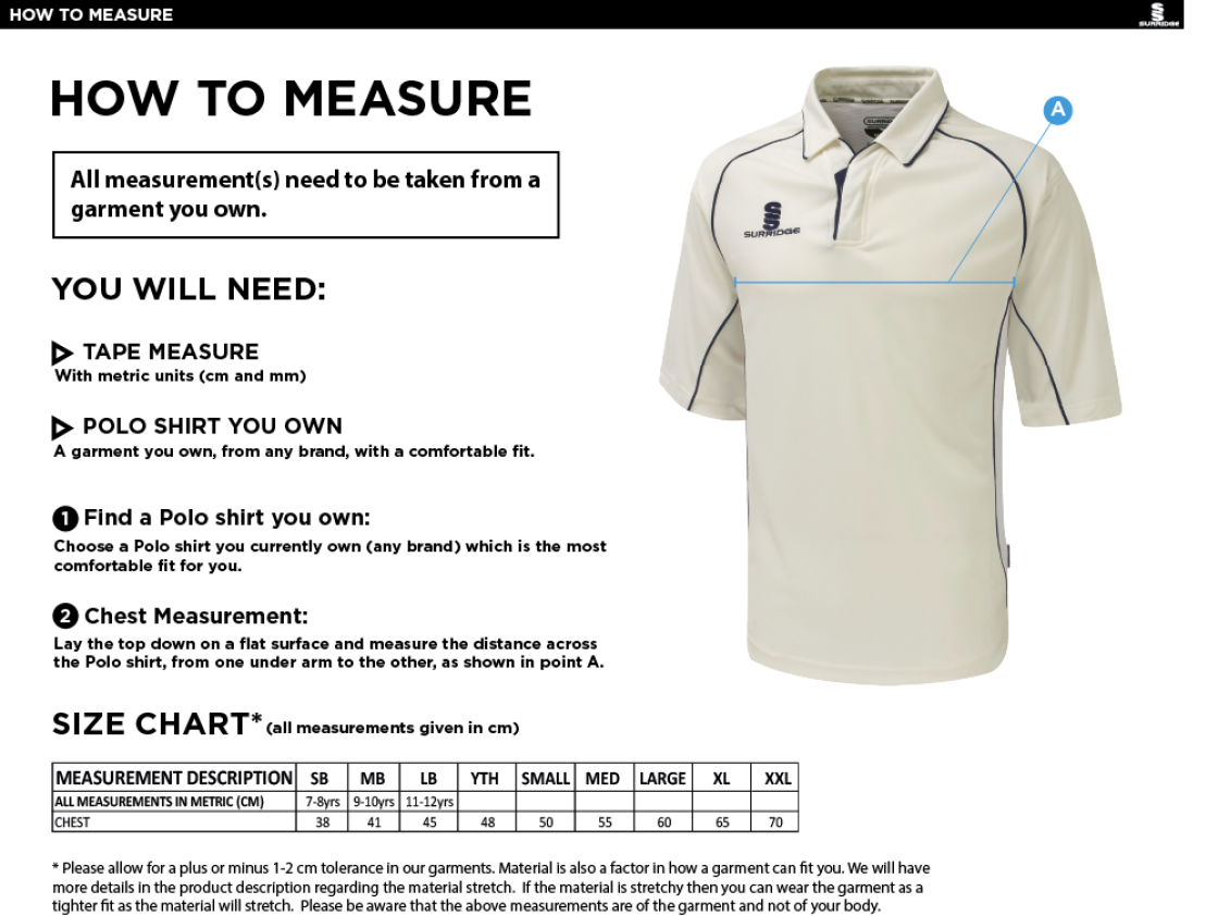 Blagdon CC - Dual Premier Short Sleeve Shirt - Size Guide