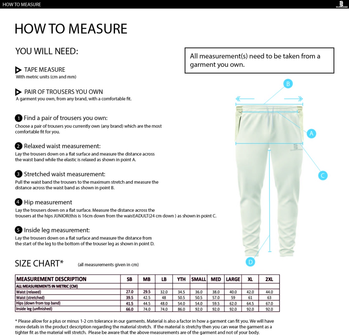Blagdon CC - Cricket Pant - Size Guide