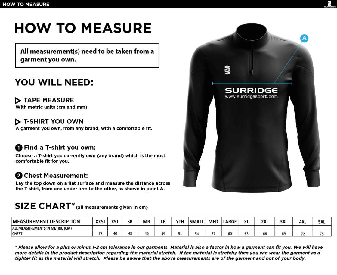 Blagdon CC - Blade Performance Top - Size Guide