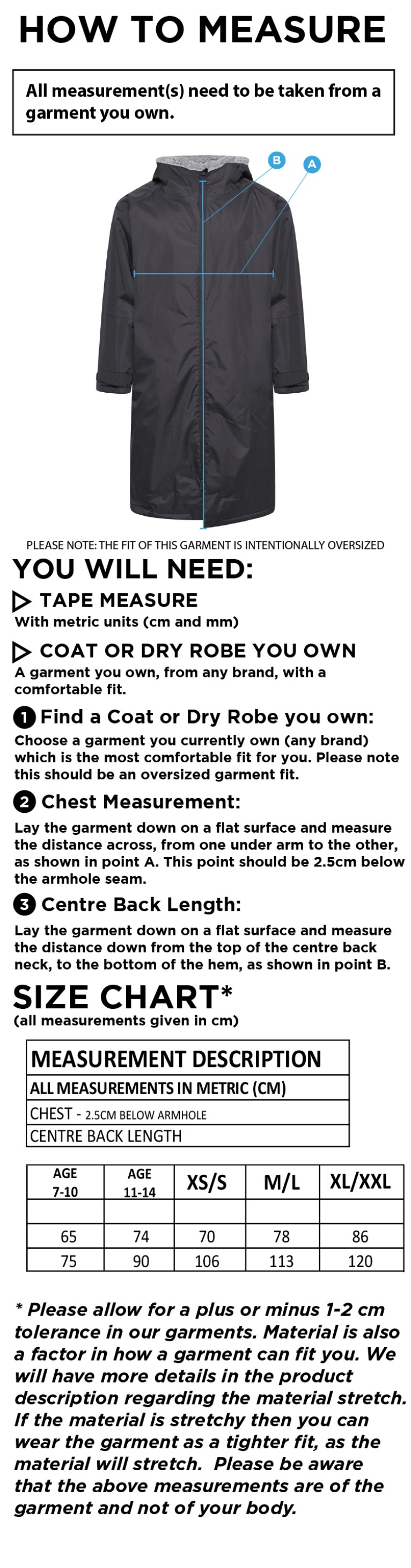 Blagdon CC - FLEECE ROBE - Size Guide