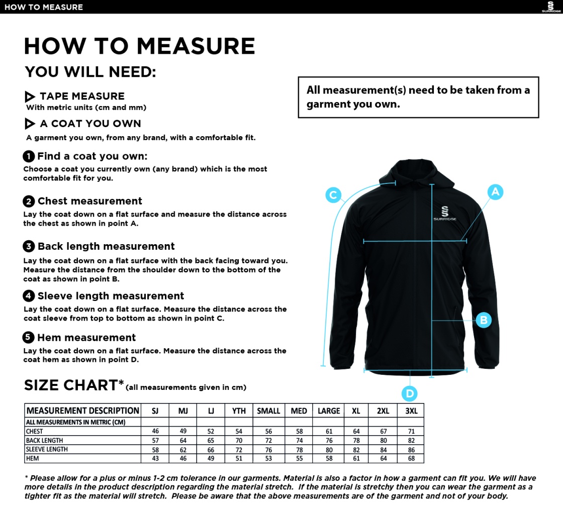 Blagdon CC - Dual Elite 1/4 Zip Hoody / Rain Jacket - Size Guide