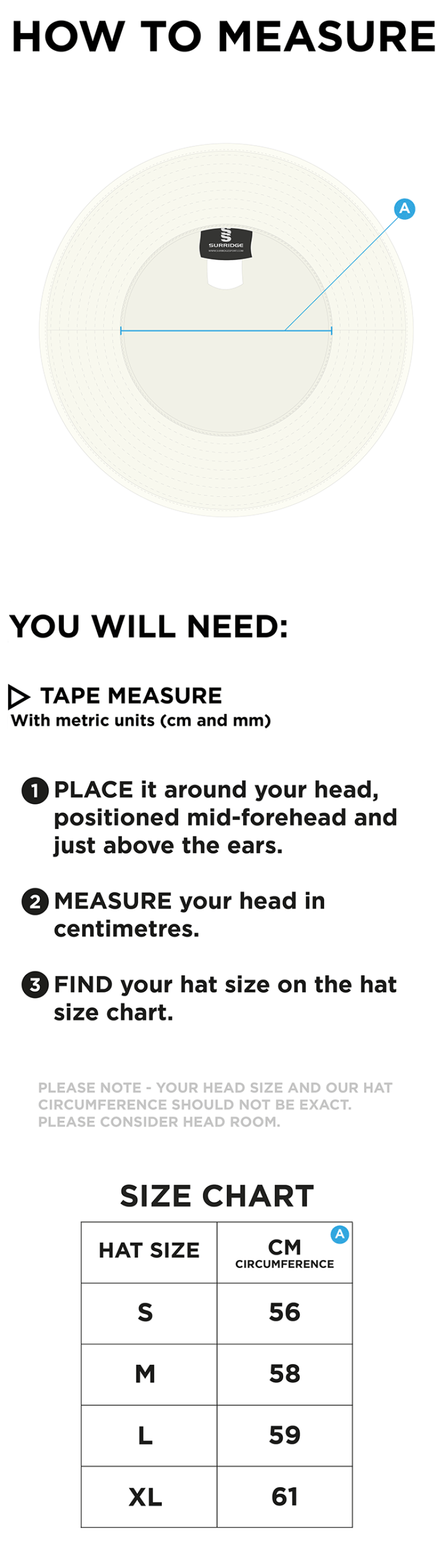 Blagdon CC - Floppy Hat - Size Guide