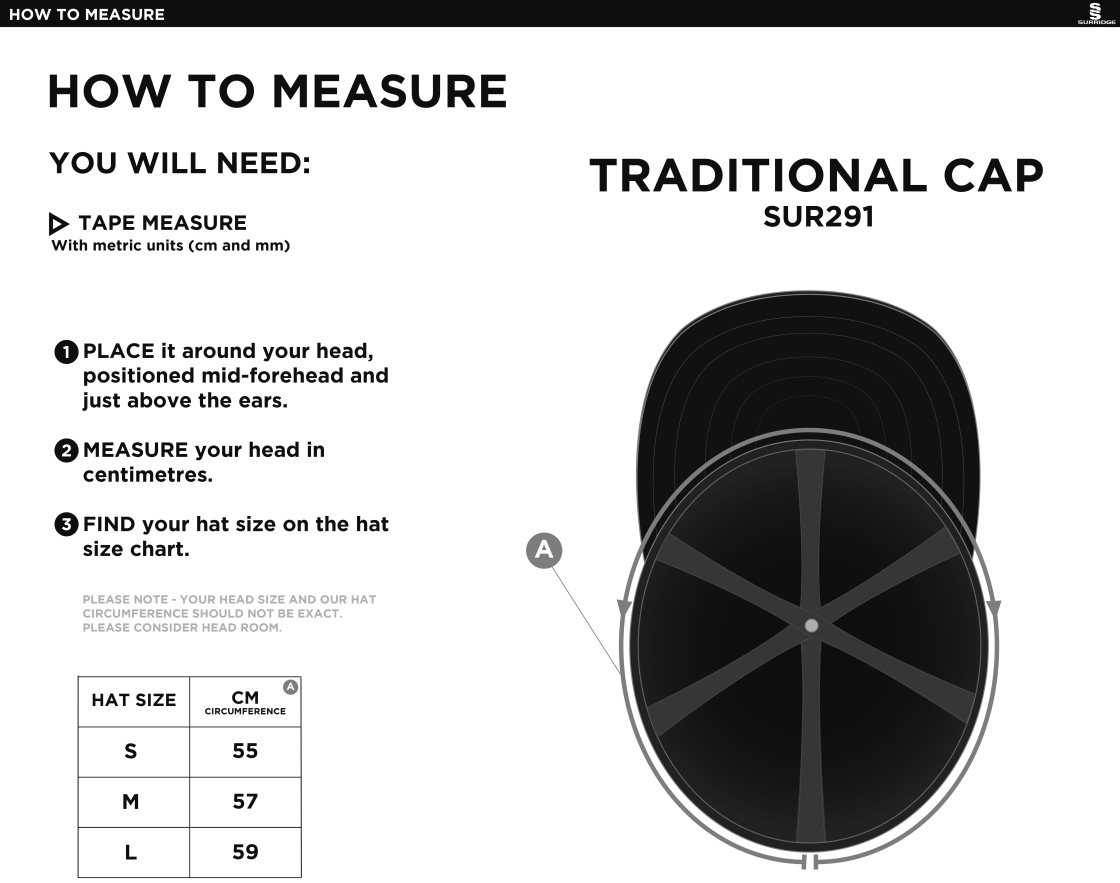Blagdon CC - English Playing Cap - Size Guide