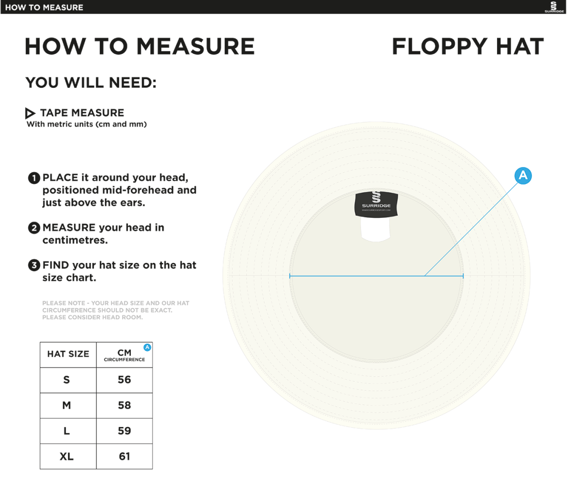 Blagdon CC - Floppy Sun Hat - Size Guide